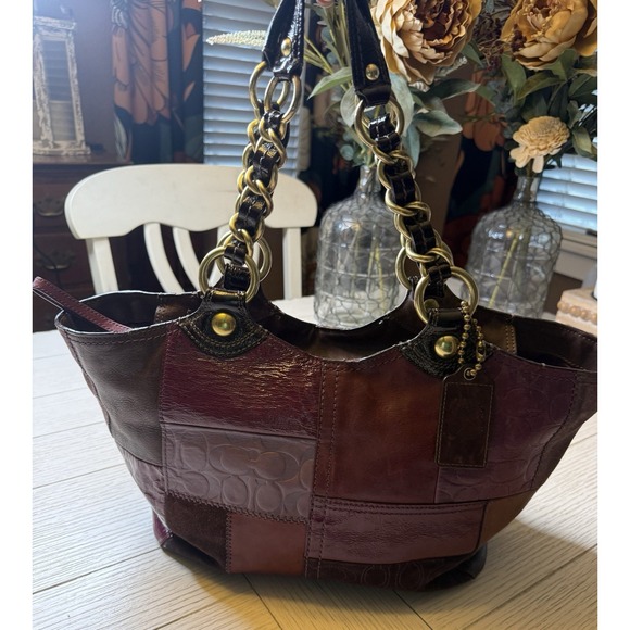 Coach Bleeker Patchwork Tote Leather Multi Brass Shoulder Bag Boho Retro Suede - Picture 11 of 12